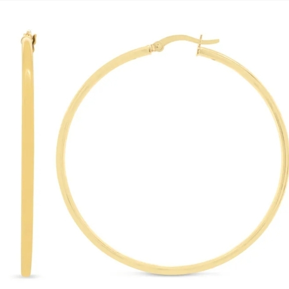 50mm Gold-Plated Sterling Silver Hoop Earrings - Classic Look - Big Discount - Picture 1 of 4